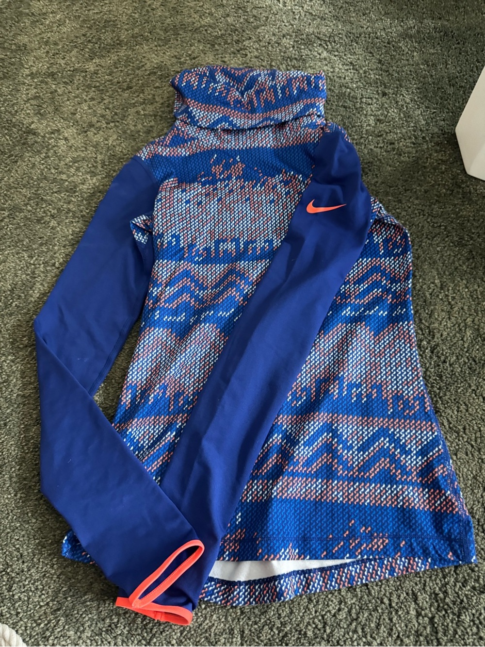Nike Blue and Coral Patterned Long Sleeve Athletic Top